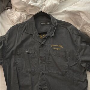 Abercrombie Dark Gray Workwear Button-Up Shirt with Embroidery